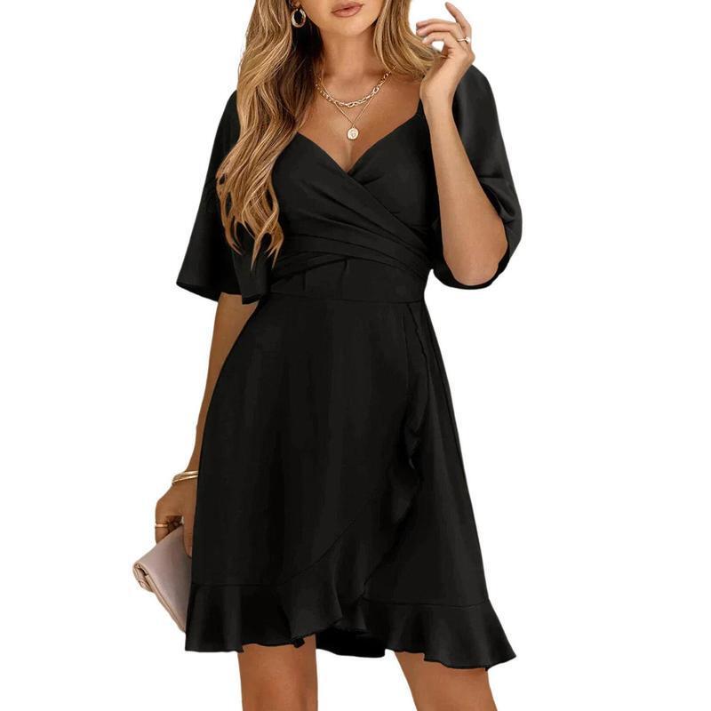 2025 New Cross-Border Dropshipping Women's Wrap Chest Collar Short Flared Sleeve Wedding Guest Dress 2025 New Cross-Border Dropshipping Women's Wrap Chest Collar Short Flared Sleeve Wedding Guest Dress