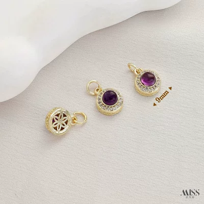 Zərgərlik ara hissələri, decorative bead pendant DIY jewelry accessories - gold-natural-amethyst-ring-diamond-pendant-1-piece