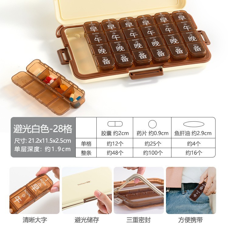 薬箱は一週間七日間に薬器を分けます。携帯で小薬箱を分けます。老人は薬を飲んで一日三食を注意します。|undefined