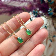 厂家直销 日系轻奢 s925银镀14k金清新绿宝石天然 绿玛瑙项链套装