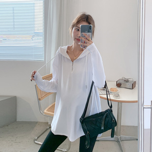 Pregnant women's clothing spring and autumn clothing loose plus size hooded pregnant women's T-shirt top long sleeve fashion sweater pregnant women's fashionable fashionable