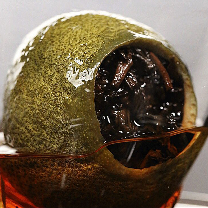 Newly harvested Qingpi Xunwei small green tangerine Pu-erh tea, with aged tangerine peel and Pu-erh, tangerine tea, orange tea, loose bulk wholesale, one pound.