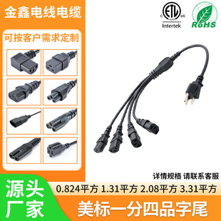 American Standard One-To-Four Power Cord with Suffix, American Male and Female Plug Power Cord, American Standard Extension Cord
