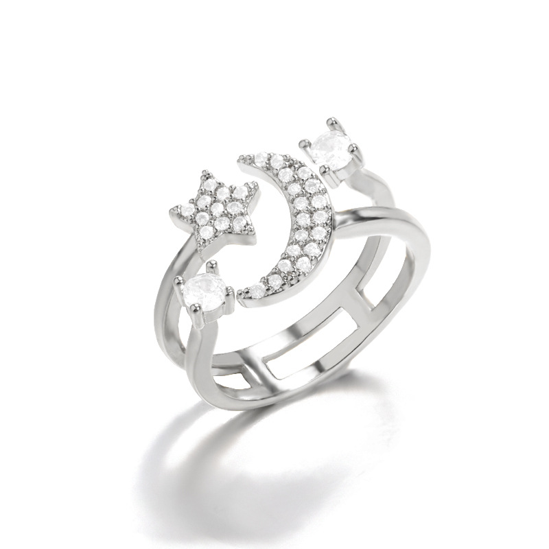 Women'S Gender 1 Piece Fashion Star Moon Brass Plating Inlay Zircon Open Ring