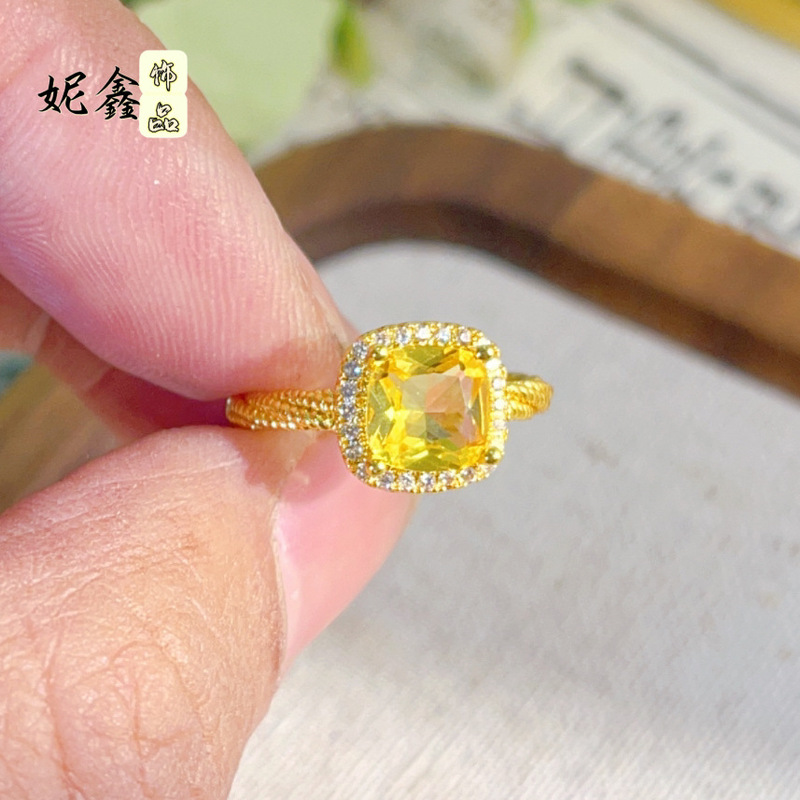 Xiaohongshu’S Popular High-Quality Diamond-Encrusted Sugar Cube Ring with High Color Retention for Women’S Niche Design Ins Style Ring Wholesale