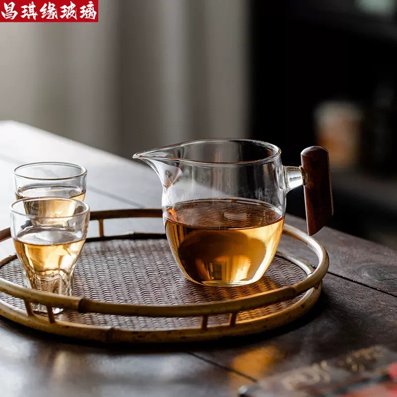 厂家供应木把手玻璃茶海公道杯创意分茶器透明耐热高档公道杯批发