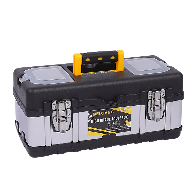 Caja de herramientas de acero inoxidable Caja de electroeléctrico portátil multifuncional Caja de almacenamiento multicapa engrosada para coche Caja de herramientas de gran capacidad