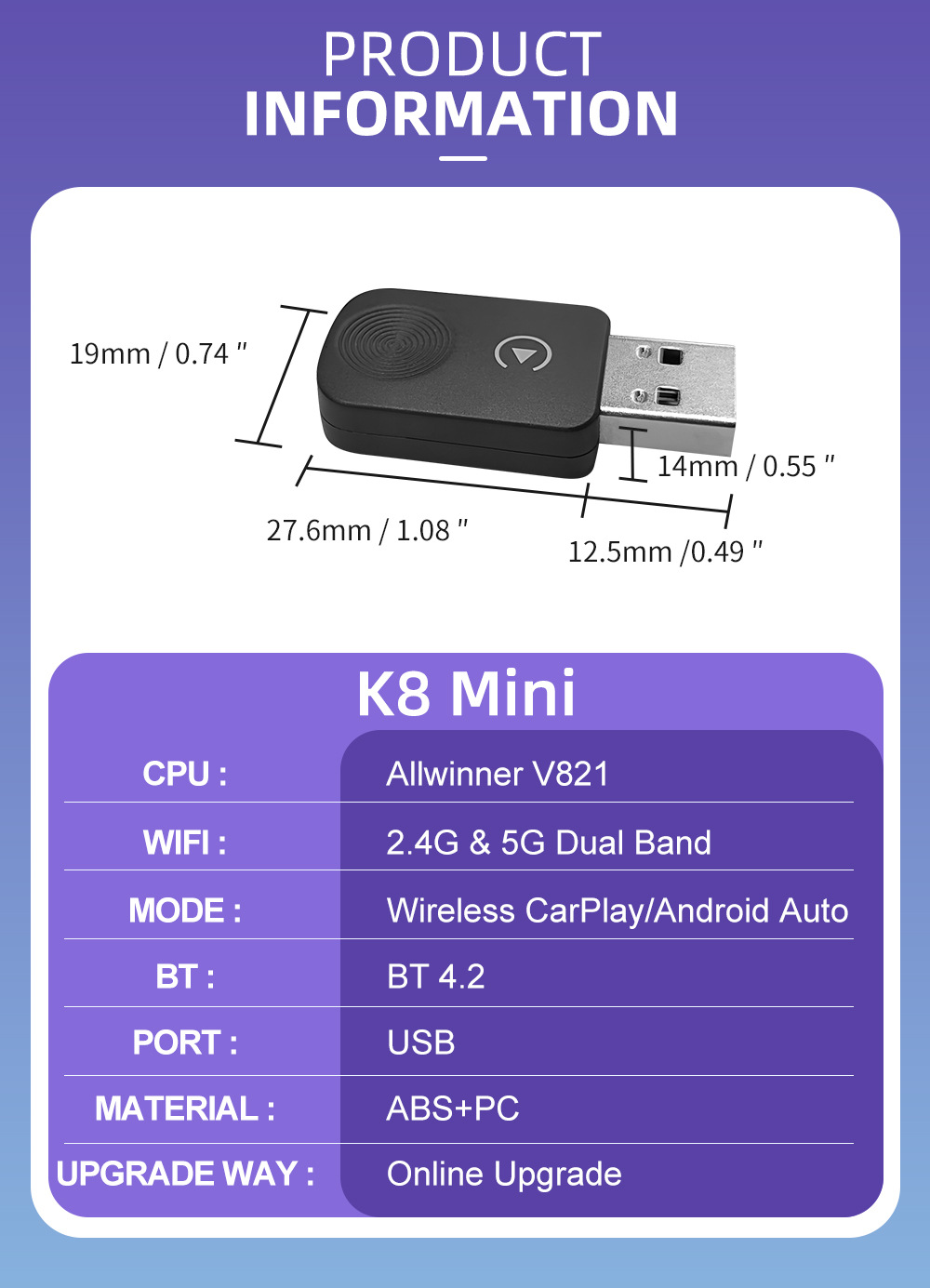 Cross-Border Wired to Wireless Carplay Box Car Adapter Module Two-In-One Portable Car-Machine Connectivity Box