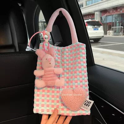 Seat Tissue Bag Hanging Tissue — Car tissue box/set - no-specifications-sleepy-piggy-pink-plush-love-pink-and-blue-hanging-tissue-bag