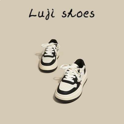 Luji genuine leather panda sneakers for women  spring new ins Internet celebrity students casual all-match thick-soled white shoes