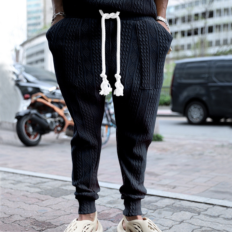 Men's Jacquard Jogger Pants, Casual Trousers With Drawstring_voghion.com