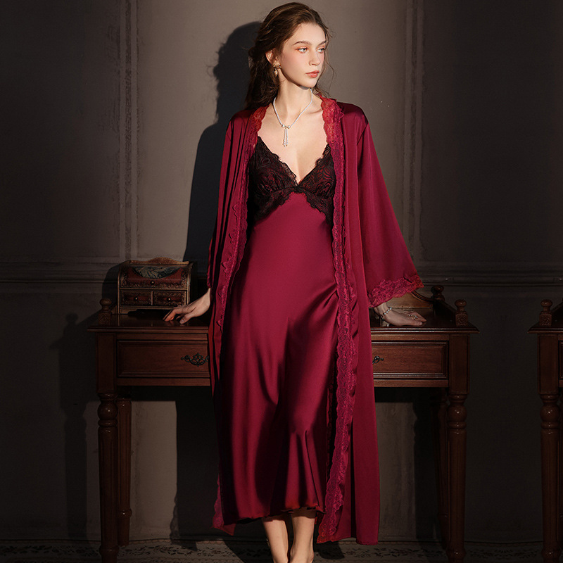 Summer New Backless Pajamas for Women, Ice Silk Nightgown, Long Suspender Nightgown with Breast Pad, Lace Home Clothes Wholesale