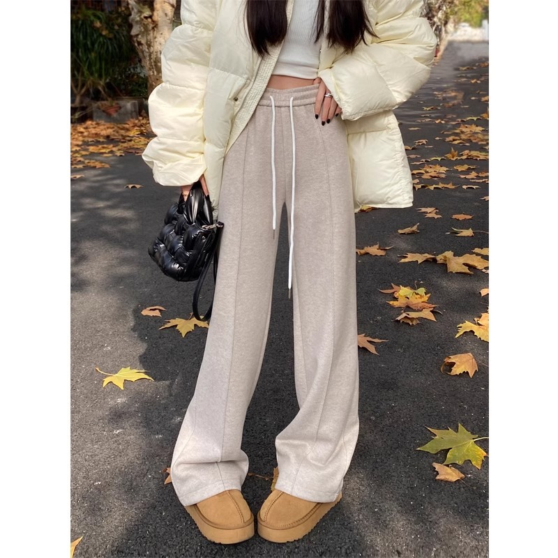 Casual gris pantalones de pierna de mujer otoño-invierno 2024 nuevos pantalones de cintura alta con pantalones de tween con patrón de letra