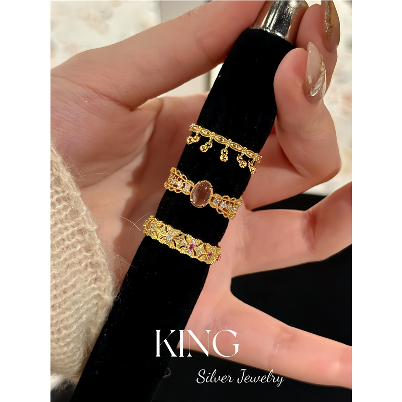 251泰姬陵|古法镂空蕾丝戒指S925银镀金小众时尚高级感戒指