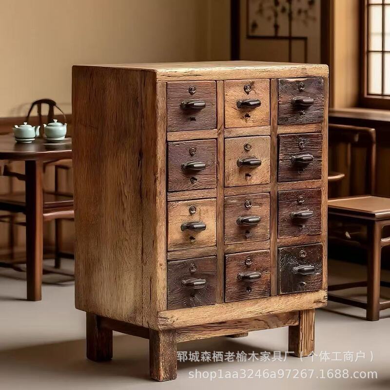 Old Elm Chinese Medicine Cabinet Multi-Fighting Cabinet Classical Chinese Medicinal Material Display Cabinet Weathered Old Door Panel Storage Cabinet Old Elm Chinese Medicine Cabinet Multi-Fighting Cabinet Classical Chinese Medicinal Material Display Cabinet Weathered Old Door Panel Storage Cabinet