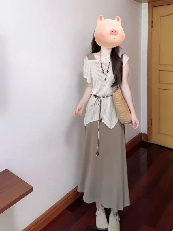 慵懒韩系时尚套装女夏新款防晒宽松针织罩衫显瘦背心连衣裙两件套|undefined