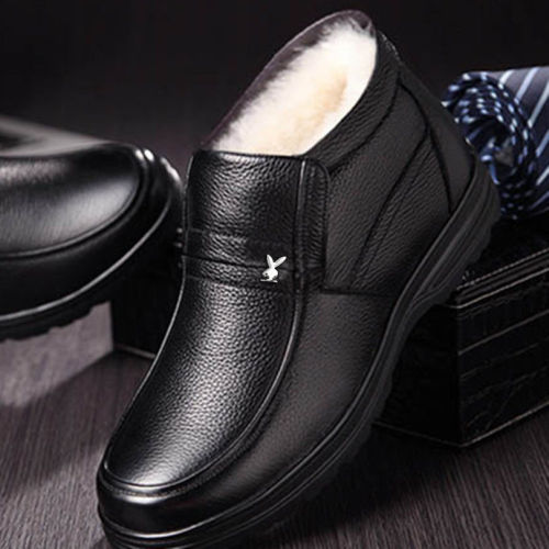 Genuine Leather Cowhide Men's Cotton Shoes Winter Thickened Warm High-top Shoes Genuine Leather Non-slip Middle-aged and Elderly Father's Wool Cotton Shoes