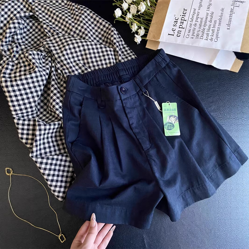 In Blue Old Money Style Tencel Linen Pants Loose Casual High Waist A-Line Bermuda Wide-Leg Suit Shorts