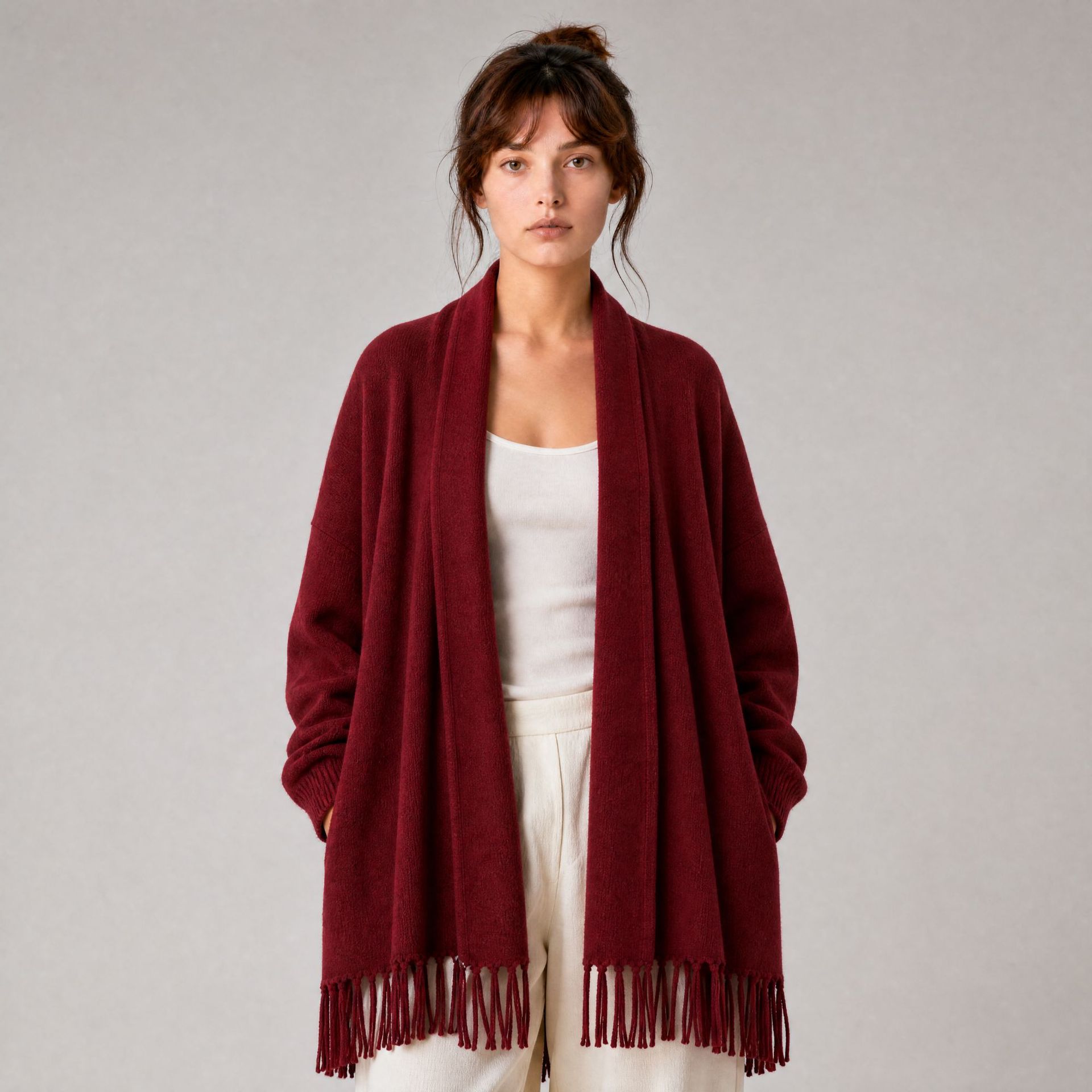 MULU/Mulu 100% pure cashmere college-style cardigan, slimming knit shawl, fashionable and versatile for women, S283