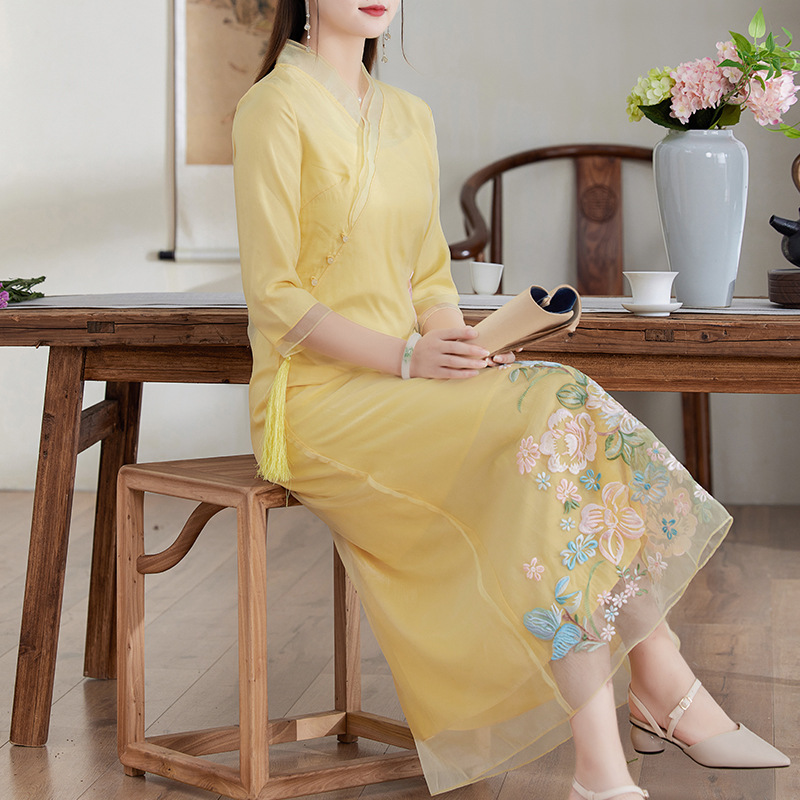 Women's Summer 2022 New Dress Retro Chinese Style Long Mid-high End Loose Large Size Pregnant Women's Dress 6310