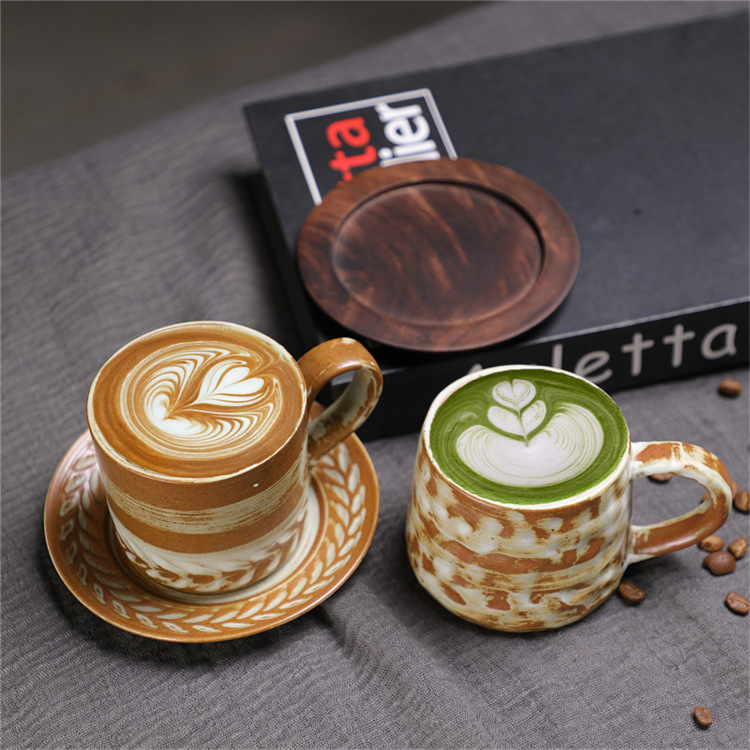 Ceramic Coffee Cup Set Wabi-sabi Style Japanese Embossed Ceramic_voghion.com
