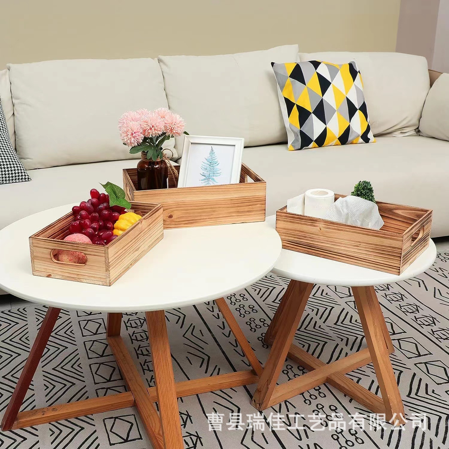Rectangular retro storage box from natural wood