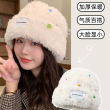 代发毛线帽彩色纽扣毛绒绒保暖加厚可爱小清新秋冬季百搭防寒帽