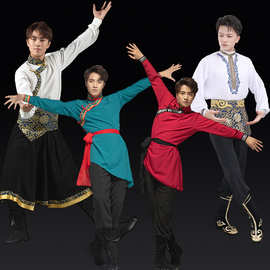 藏族舞蹈演出服装新款男士藏服套装少数民族成人艺考级练习练功服