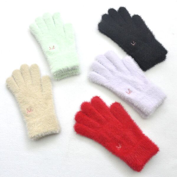Demi-season warm knitted gloves with bow