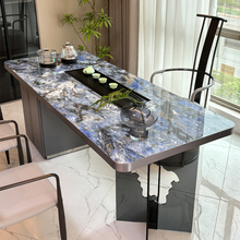 W7意式轻奢奢石岩板蓝翡翠茶台现代简约家用办公亚克力茶桌椅组合