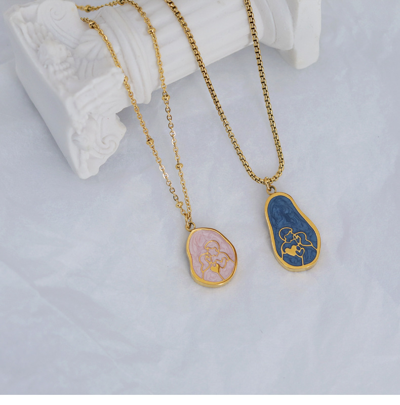 Retro Portrait Titanium Steel Enamel Pendant Necklace 1 Piece