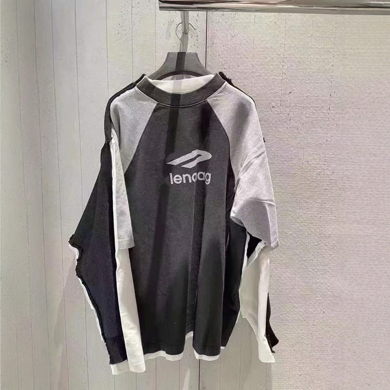 High Version B Home Paris 24ss Early Autumn New Heavy Industry Three-Layer Double Long Sleeve Pullover Men's and Women's Casual