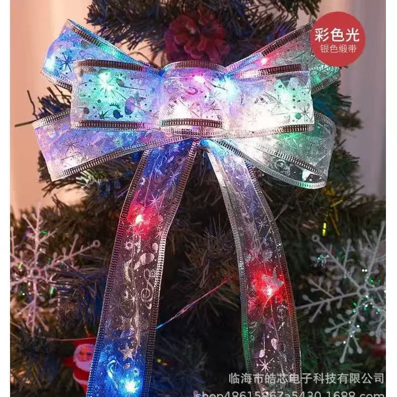 跨境圣诞节丝带灯led蝴蝶结铜丝灯氛围装饰灯丝带绸缎圣诞装饰灯