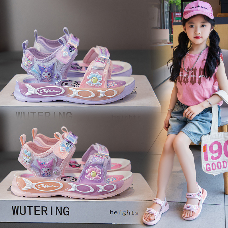 Sandalias de Princesa con Estampa de Dibujos para Niñas, Suela Suave y Antideslizante para Playa