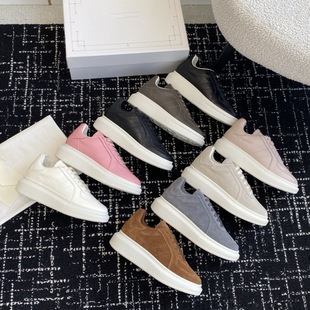 European Station Trendy Autumn and Winter Couple's Cowhide Breathable All-match Fashionable Thick Sole Elevated White Shoes Casual Sneakers for Women