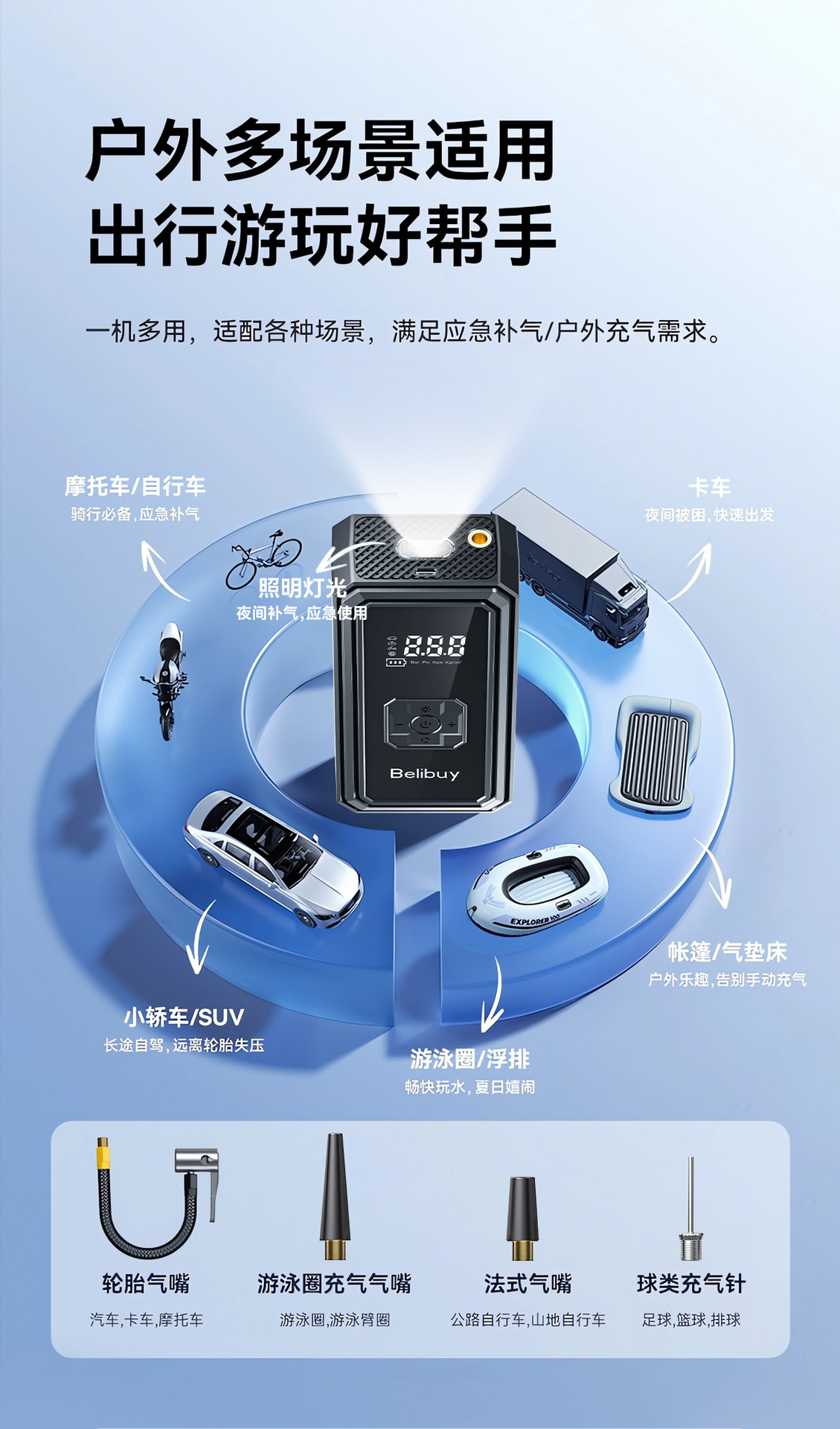 Factory Direct Supply Cross-Border Vehicle-Mounted Air Pump Digital Display Smart Tire Electric Inflatable Multi-Functional Portable Air Pump