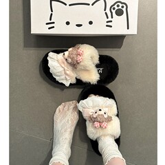 可爱卡通雪莉玫厚底毛毛拖鞋女外穿2025秋冬新款增高加绒保暖棉拖