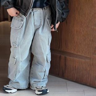Boys' Autumn Cargo Jeans 2025 New Stylish Children's Spring and Autumn Straight Long Pants Boys' Loose Casual Pants