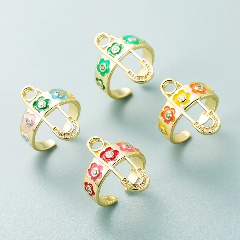 Fashion Brooch Flower Dripping Oil Copper Gold-plated Micro-inlaid Zircon Ring display picture 3