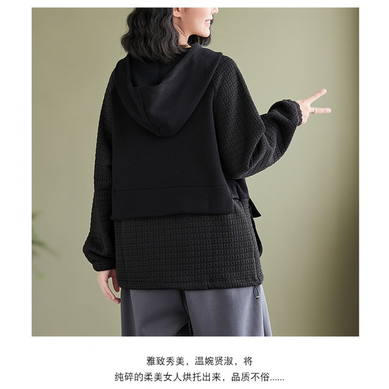 리얼 샷 가을과 겨울 새로운 두꺼운 패셔너블 한국 스타일 슬리밍 올매치 우아한 컬러 스티칭 후드 지퍼 땀
