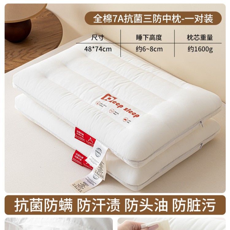 Almohada de tres pruebas, protección de la columna cervical, núcleo de almohada para dormir, agua, aceite impermeable, dormitorio lavable, adulto individual