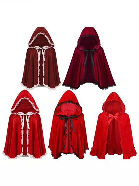 Halloween Red Hooded Cloak Women's Lace Cape Stage Performance Clothing Short Retro Windbreaker Jacket