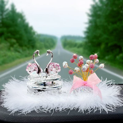 Car ornaments: Supplies Car Car Ornaments 2025 - solar-rotating-pink-swan-pink-diamond-gypsophila-feather-cushion