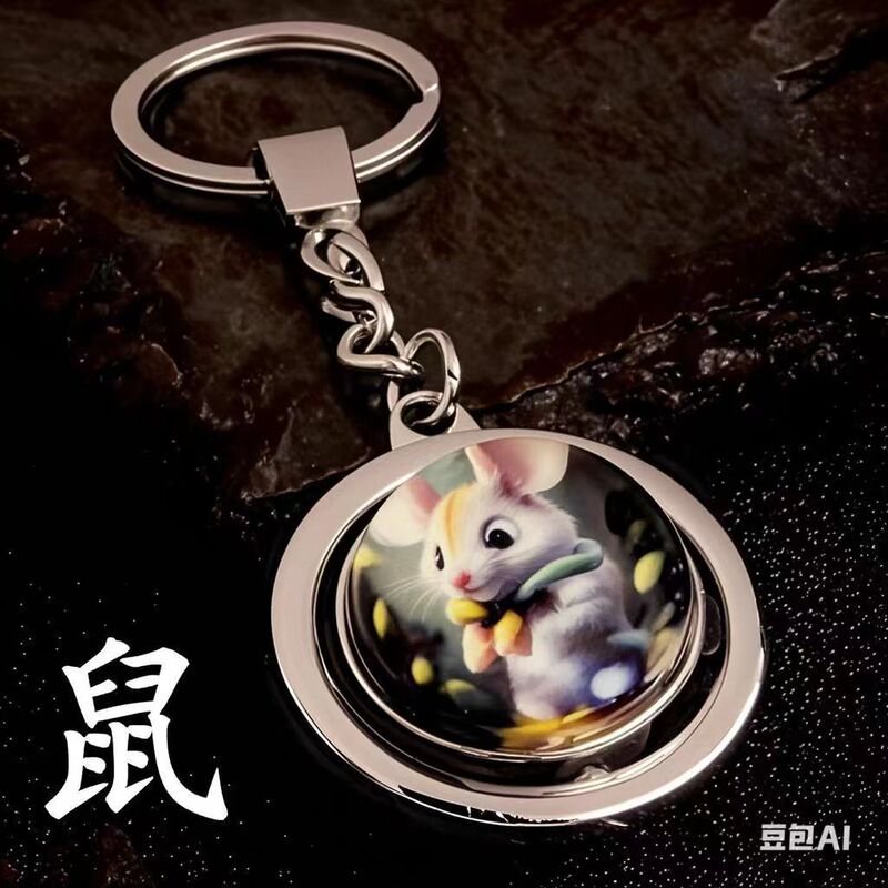 Luminous 12 Zodiac Keychain Metal Rotating Crystal Ball Engraved Rotating 12 Zodiac Keychain Car Pendant