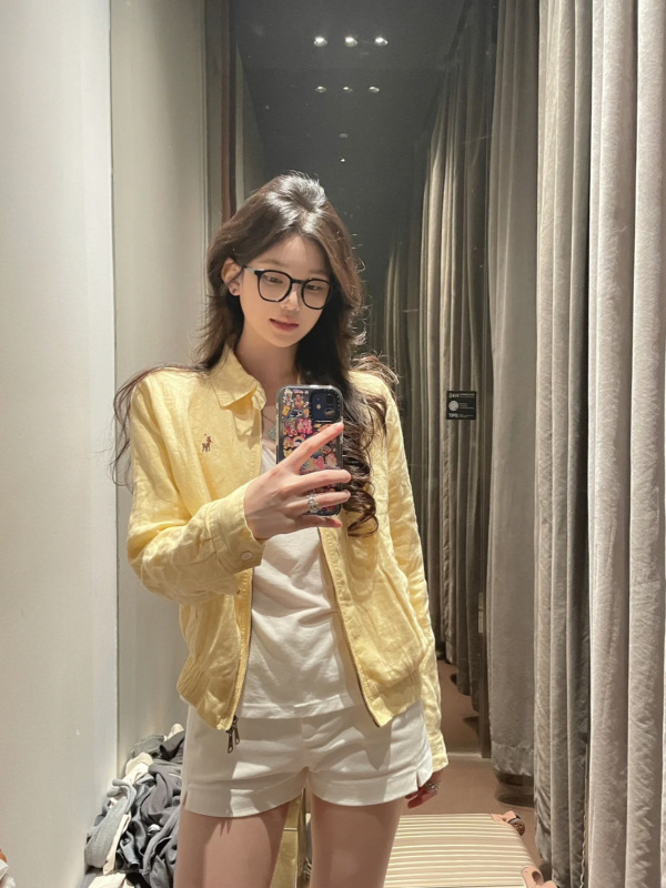 高版本RL拉夫浅杏色老钱风夹克小马刺绣经典百搭棉麻糖果色外套|undefined