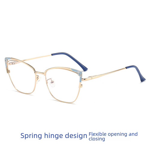 New fashion cross-border best-selling rhinestone slingshot mirror frames, available with prescription or non-prescription lenses, cat-eye style, plain-faced, artistic frames for women