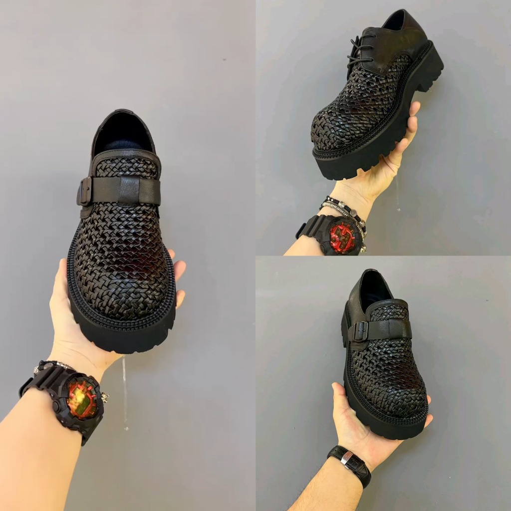 Summer Men's Sandals Hand-Woven Breathable Business Formal Casual Large Leather Shoes Hollow Inner Heightening Clogs