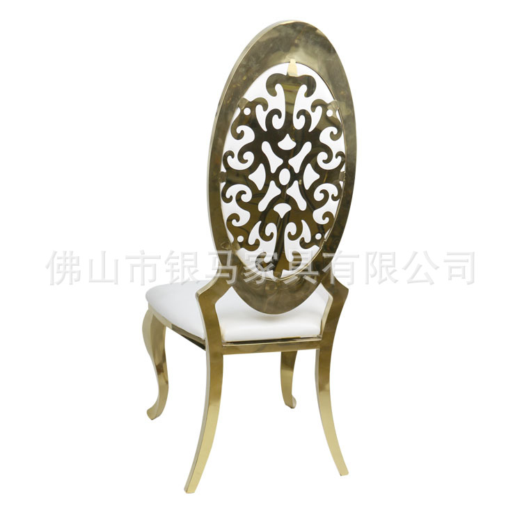 Fábrica al por mayor Hotel banquete boda comedor silla boda galvanoplastia Silla de acero inoxidable Bolsa De Oro suave Silla de comedor de cuero