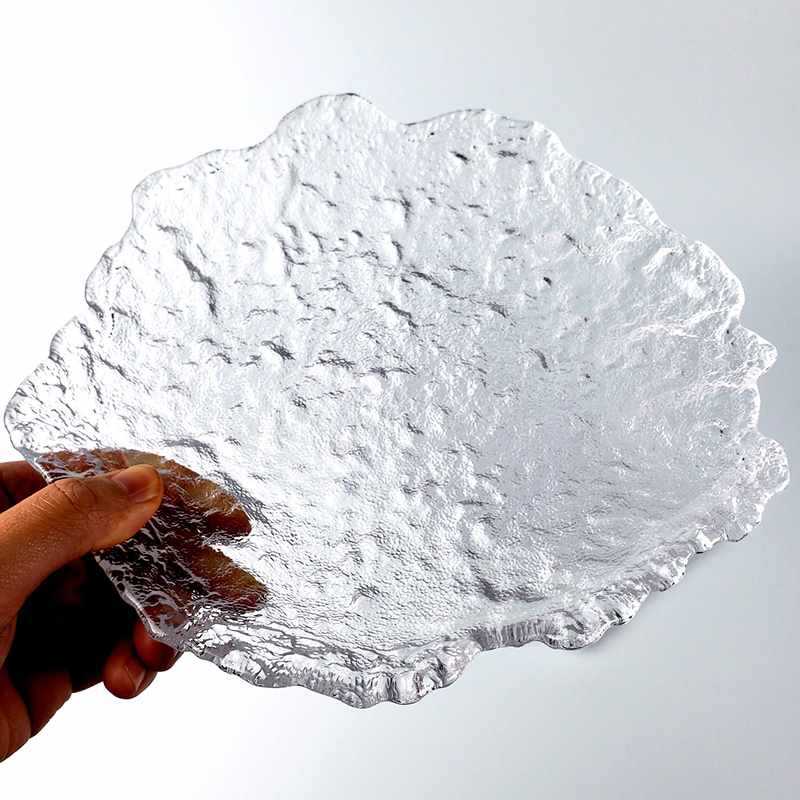 日式水晶玻璃茶盤手工冰露不規則簡約水果圓餐盤壽司長盤壺承碟子