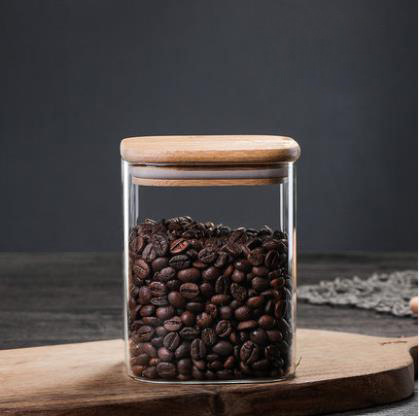 Tarro de té de vidrio cuadrado cubierta de bambú hogar granos de vidrio jarra de almacenamiento múltiples especificaciones bocadillo sellado jarra de almacenamiento